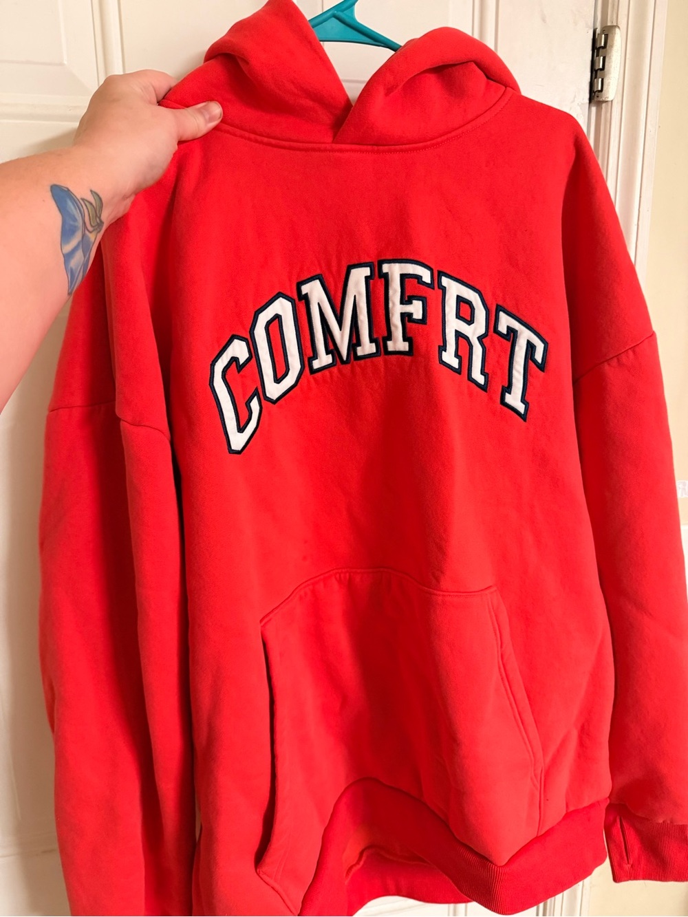 Comfrt hibiscus red varsity hoodie